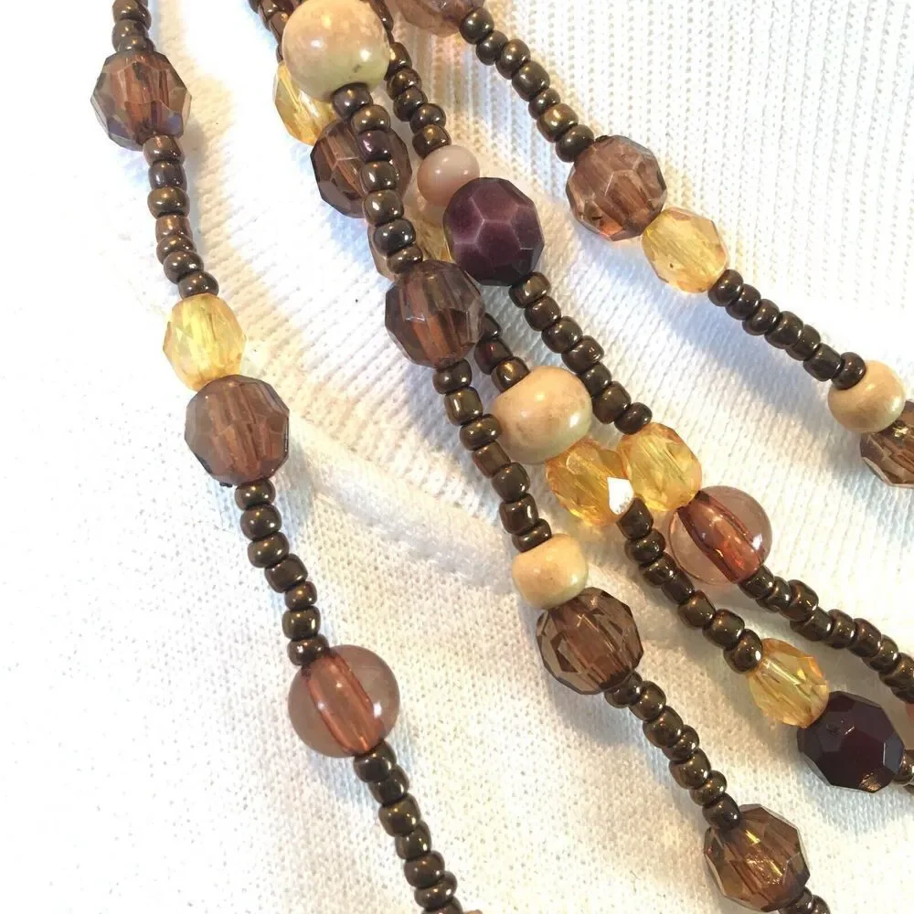 Vintage 90s Necklace 19.5 Inch Layered Beaded Bronze Wood Beads